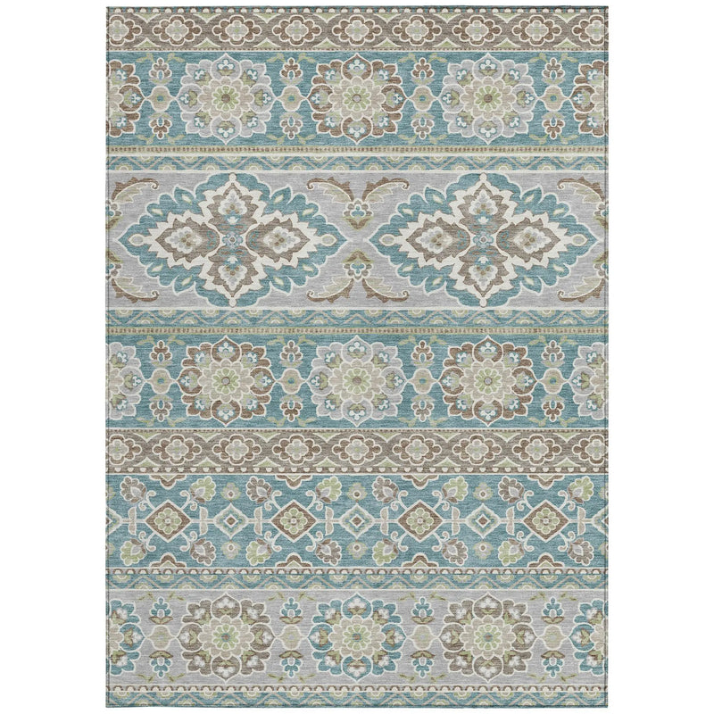 10' X 14' Teal Blue And Green Tribal Washable Indoor Outdoor Area Rug Homeroots Outdoor