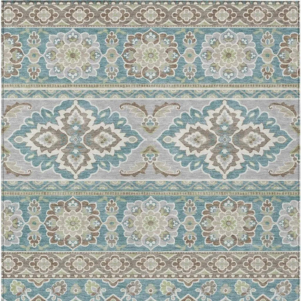10' X 14' Teal Blue And Green Tribal Washable Indoor Outdoor Area Rug Homeroots Outdoor
