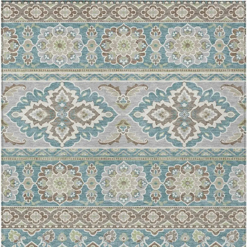 10' X 14' Teal Blue And Green Tribal Washable Indoor Outdoor Area Rug Homeroots Outdoor