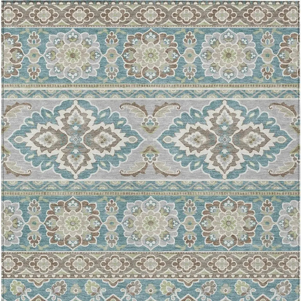 10' X 14' Teal Blue And Green Tribal Washable Indoor Outdoor Area Rug Homeroots Outdoor