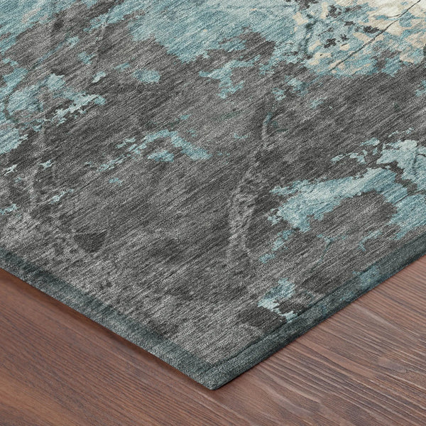 10' X 14' Teal Blue And Ivory Abstract Washable Indoor Outdoor Area Rug Homeroots Outdoor