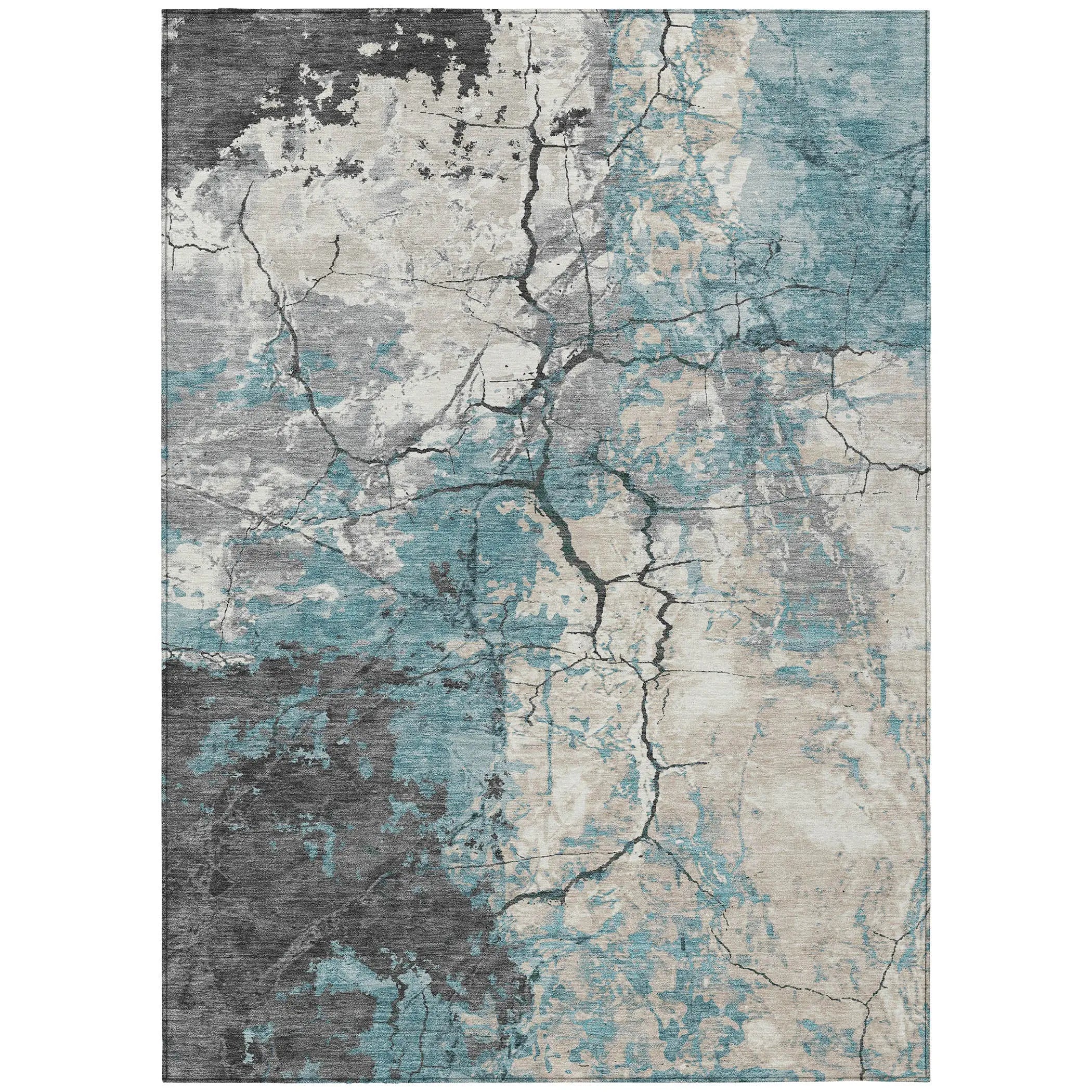10' X 14' Teal Blue And Ivory Abstract Washable Indoor Outdoor Area Rug Homeroots Outdoor