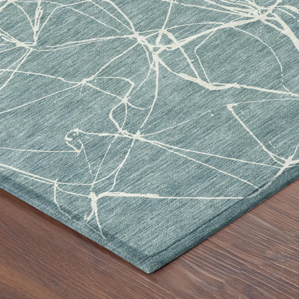 10' X 14' Teal Blue And Ivory Abstract Washable Indoor Outdoor Area Rug Homeroots Outdoor