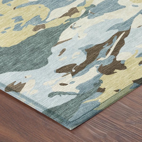 10' X 14' Teal Blue And Ivory Abstract Washable Indoor Outdoor Area Rug Homeroots Outdoor