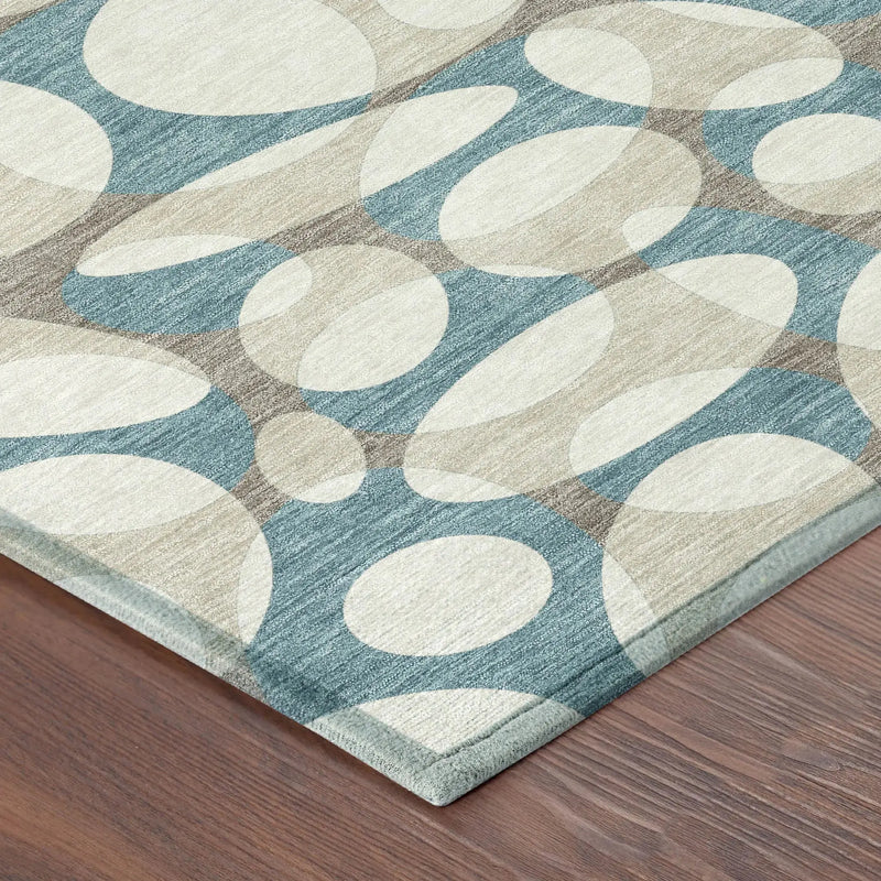 10' X 14' Teal Blue And Ivory Abstract Washable Indoor Outdoor Area Rug Homeroots Outdoor