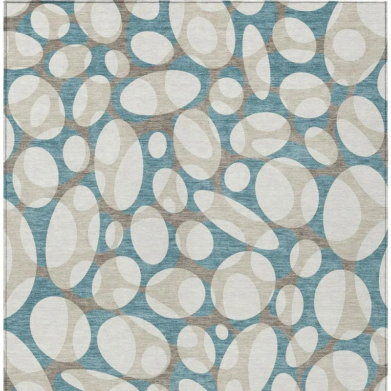 10' X 14' Teal Blue And Ivory Abstract Washable Indoor Outdoor Area Rug Homeroots Outdoor