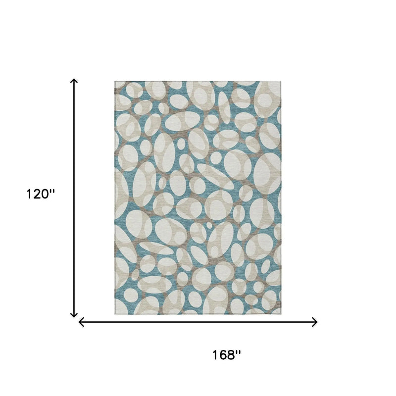 10' X 14' Teal Blue And Ivory Abstract Washable Indoor Outdoor Area Rug Homeroots Outdoor