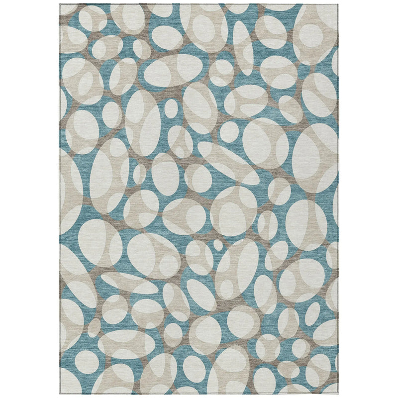 10' X 14' Teal Blue And Ivory Abstract Washable Indoor Outdoor Area Rug Homeroots Outdoor