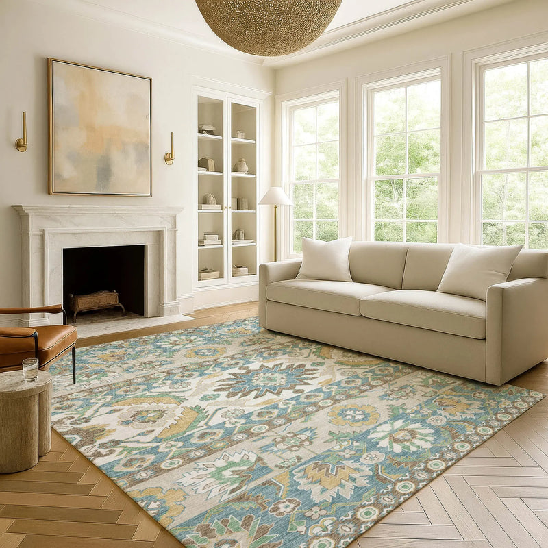10' X 14' Teal Blue And Ivory Cactus Washable Indoor Outdoor Area Rug Homeroots Outdoor