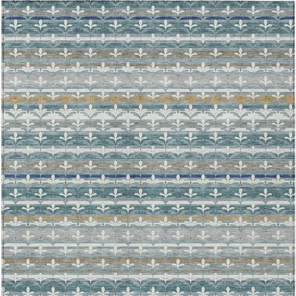 10' X 14' Teal Blue And Ivory Damask Washable Indoor Outdoor Area Rug Homeroots Outdoor