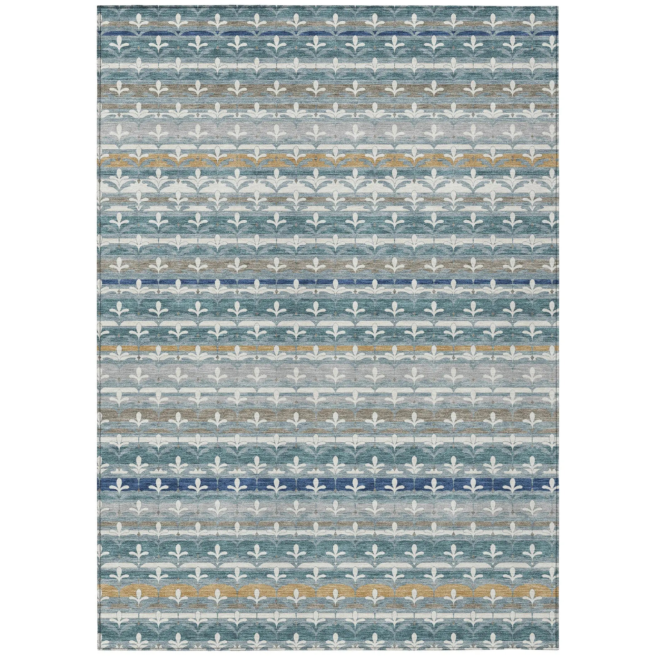 10' X 14' Teal Blue And Ivory Damask Washable Indoor Outdoor Area Rug Homeroots Outdoor