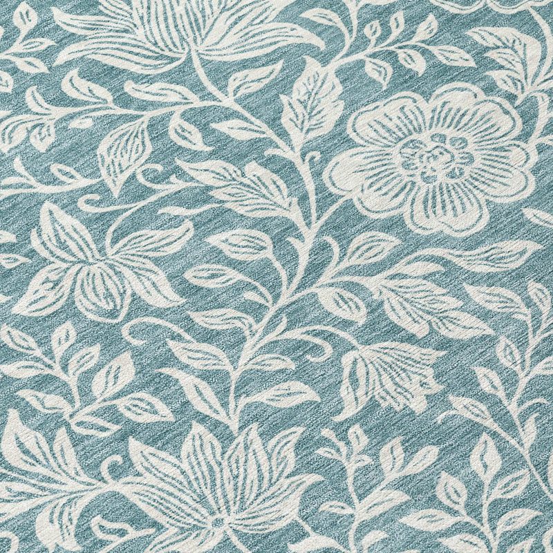 10' X 14' Teal Blue And Ivory Floral Washable Indoor Outdoor Area Rug Homeroots Outdoor
