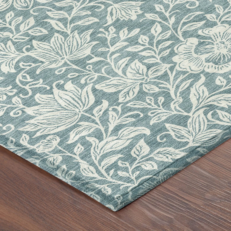 10' X 14' Teal Blue And Ivory Floral Washable Indoor Outdoor Area Rug Homeroots Outdoor