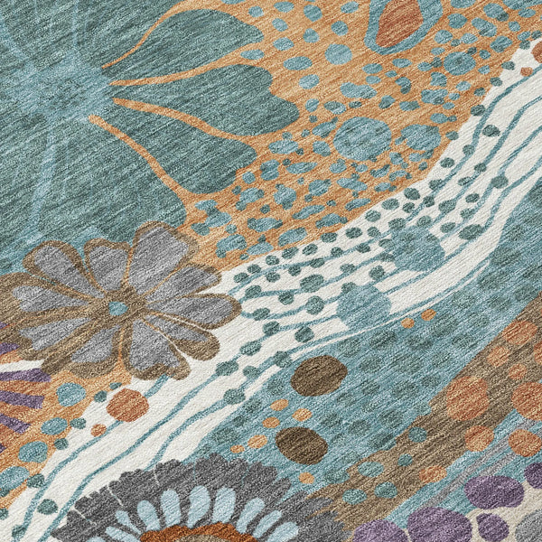 10' X 14' Teal Blue And Ivory Floral Washable Indoor Outdoor Area Rug Homeroots Outdoor