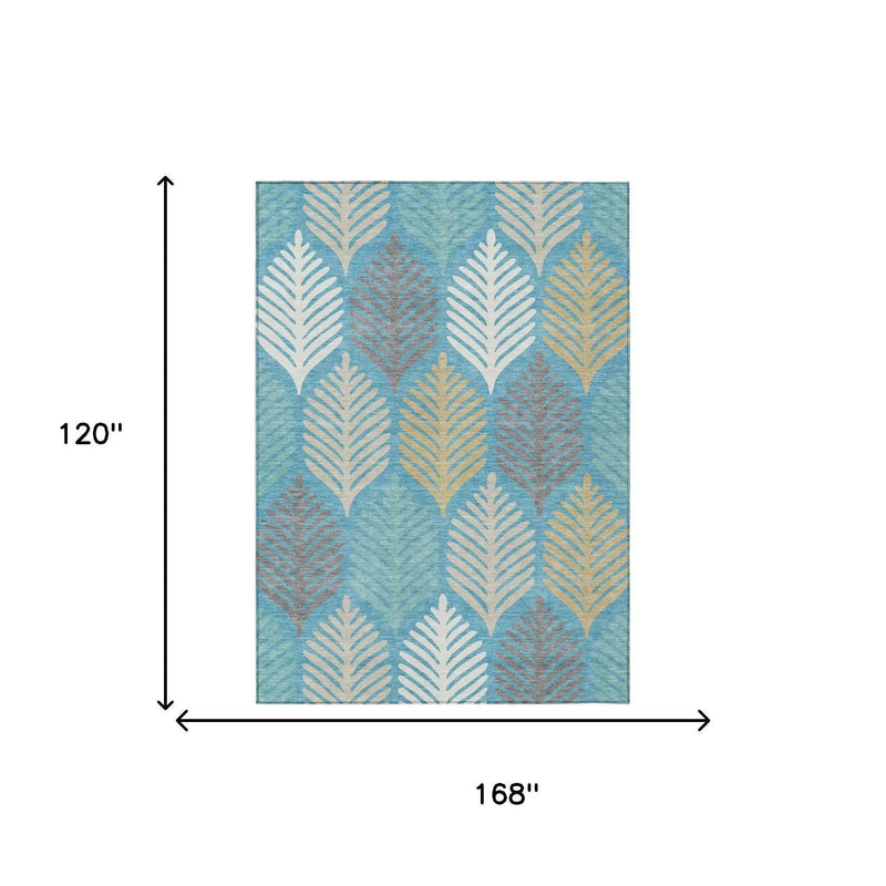 10' X 14' Teal Blue And Ivory Floral Washable Indoor Outdoor Area Rug Homeroots Outdoor