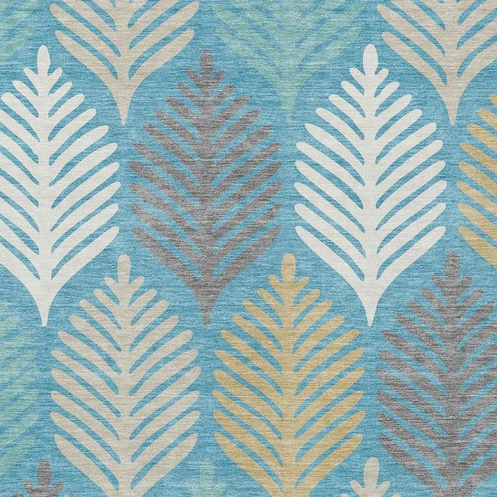 10' X 14' Teal Blue And Ivory Floral Washable Indoor Outdoor Area Rug Homeroots Outdoor