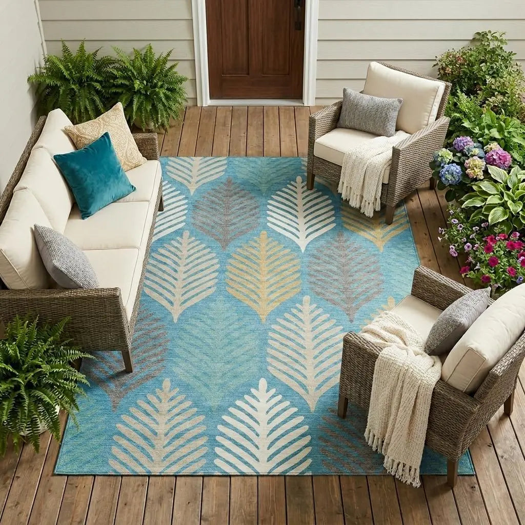 10' X 14' Teal Blue And Ivory Floral Washable Indoor Outdoor Area Rug Homeroots Outdoor