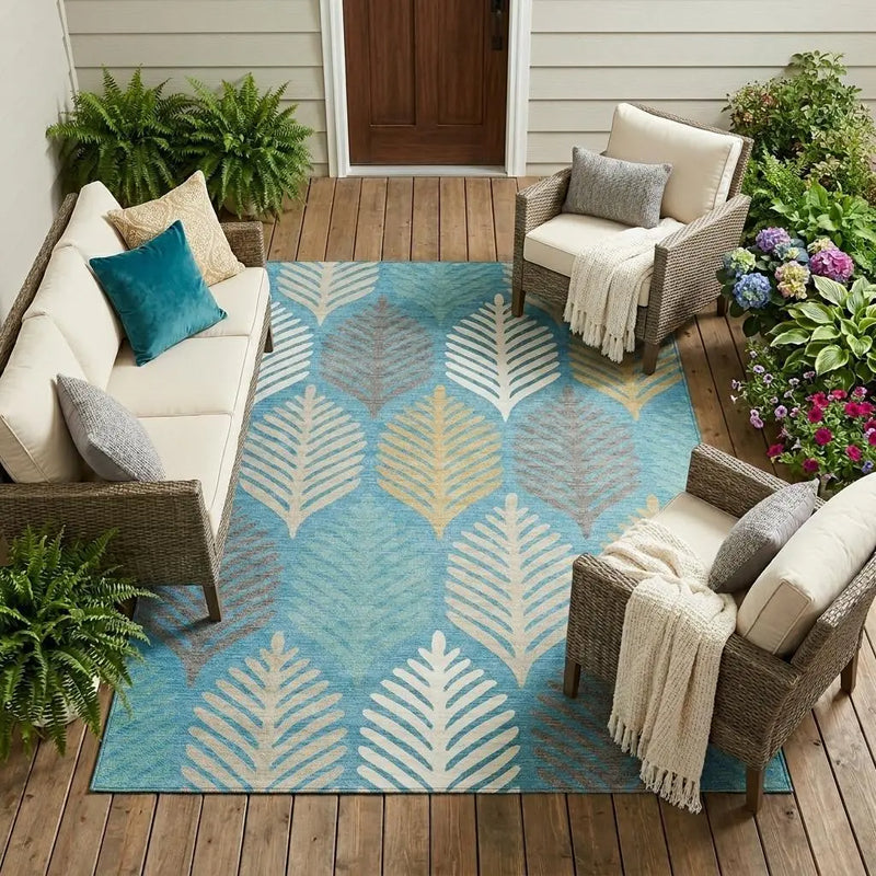 10' X 14' Teal Blue And Ivory Floral Washable Indoor Outdoor Area Rug Homeroots Outdoor