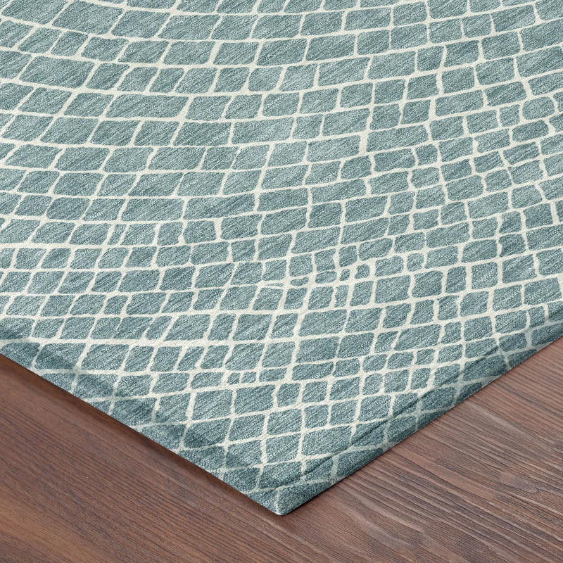 10' X 14' Teal Blue And Ivory Geometric Washable Indoor Outdoor Area Rug Homeroots Outdoor