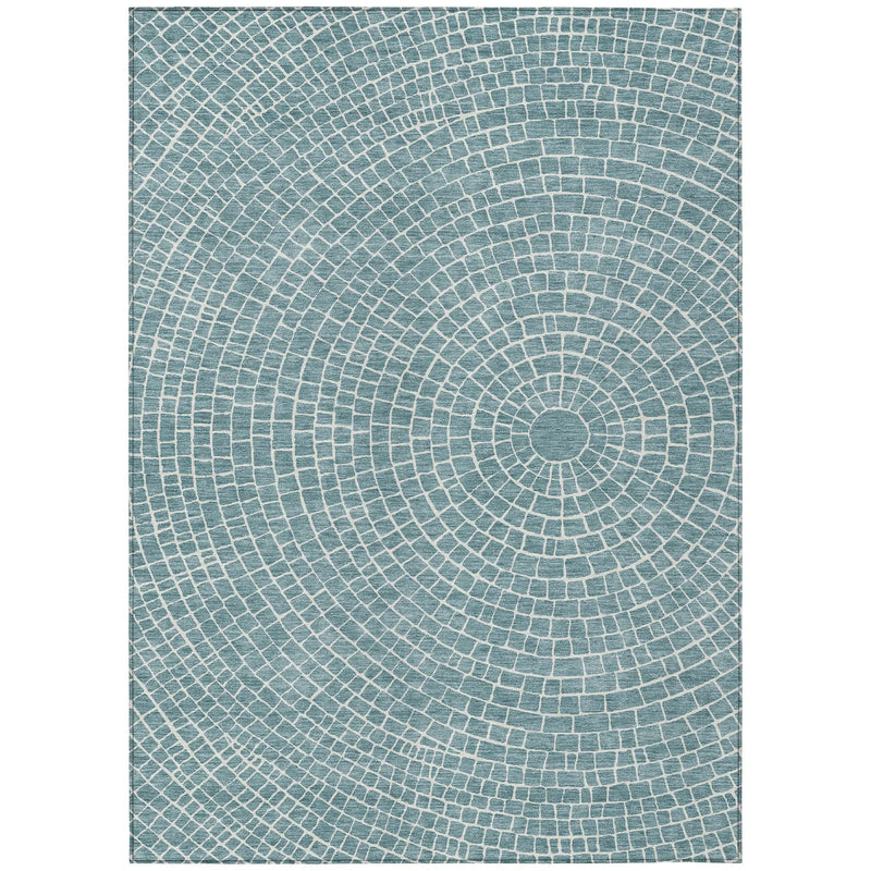 10' X 14' Teal Blue And Ivory Geometric Washable Indoor Outdoor Area Rug Homeroots Outdoor