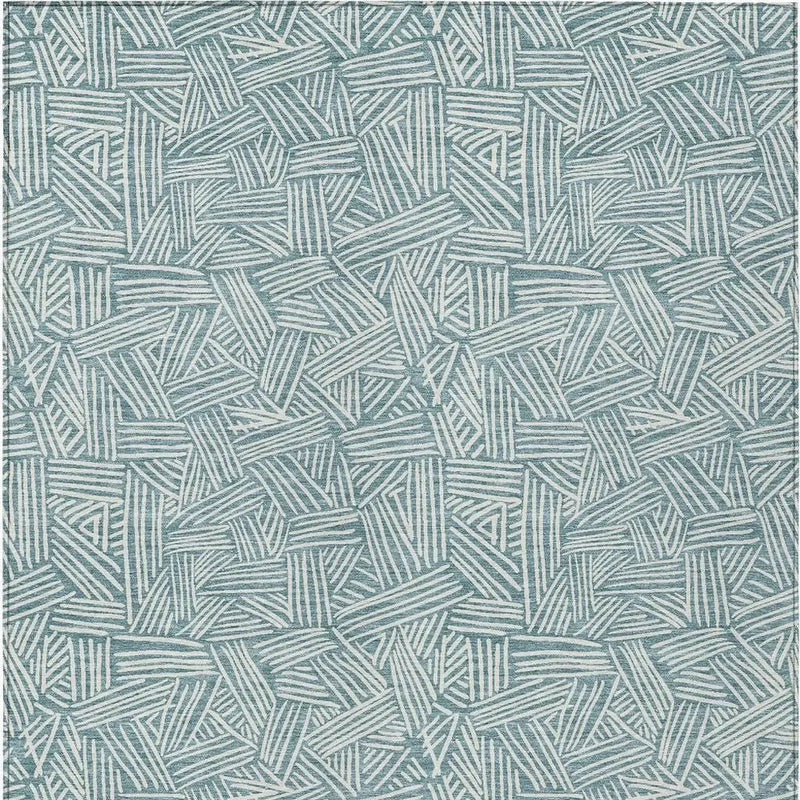 10' X 14' Teal Blue And Ivory Geometric Washable Indoor Outdoor Area Rug Homeroots Outdoor