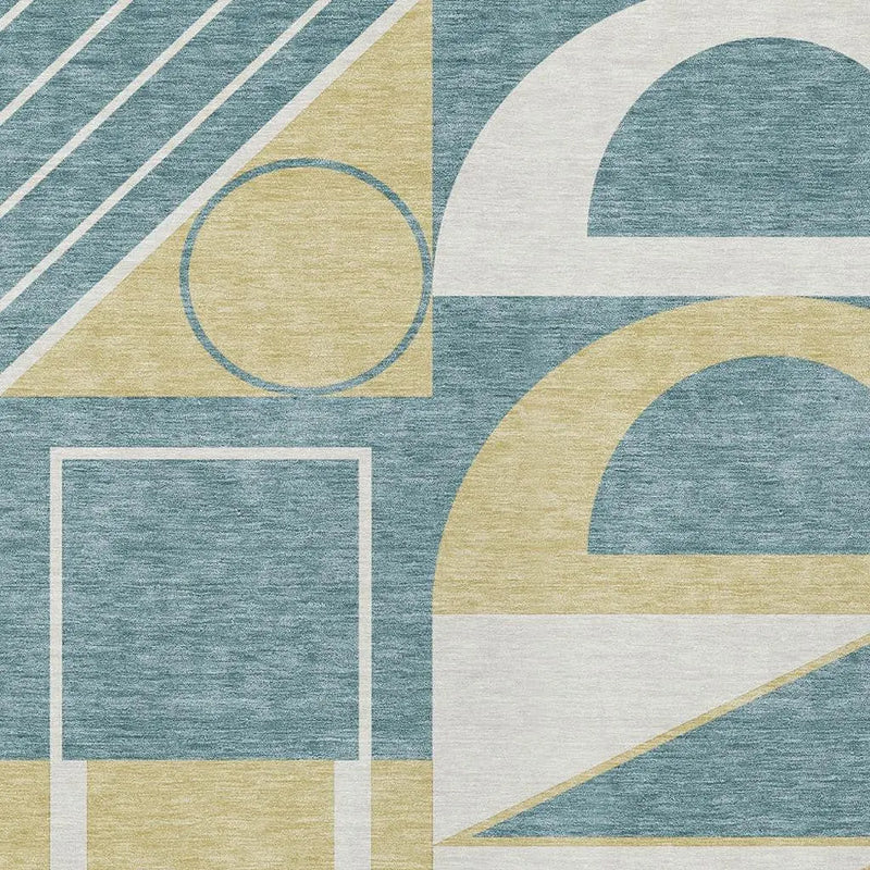 10' X 14' Teal Blue And Ivory Geometric Washable Indoor Outdoor Area Rug Homeroots Outdoor