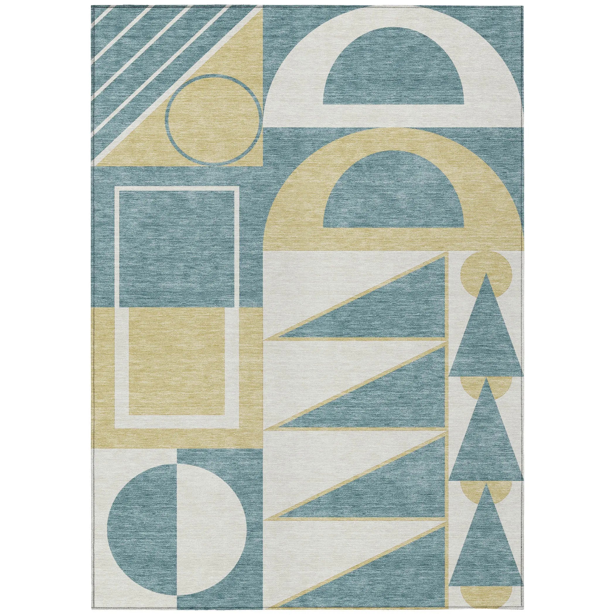 10' X 14' Teal Blue And Ivory Geometric Washable Indoor Outdoor Area Rug Homeroots Outdoor