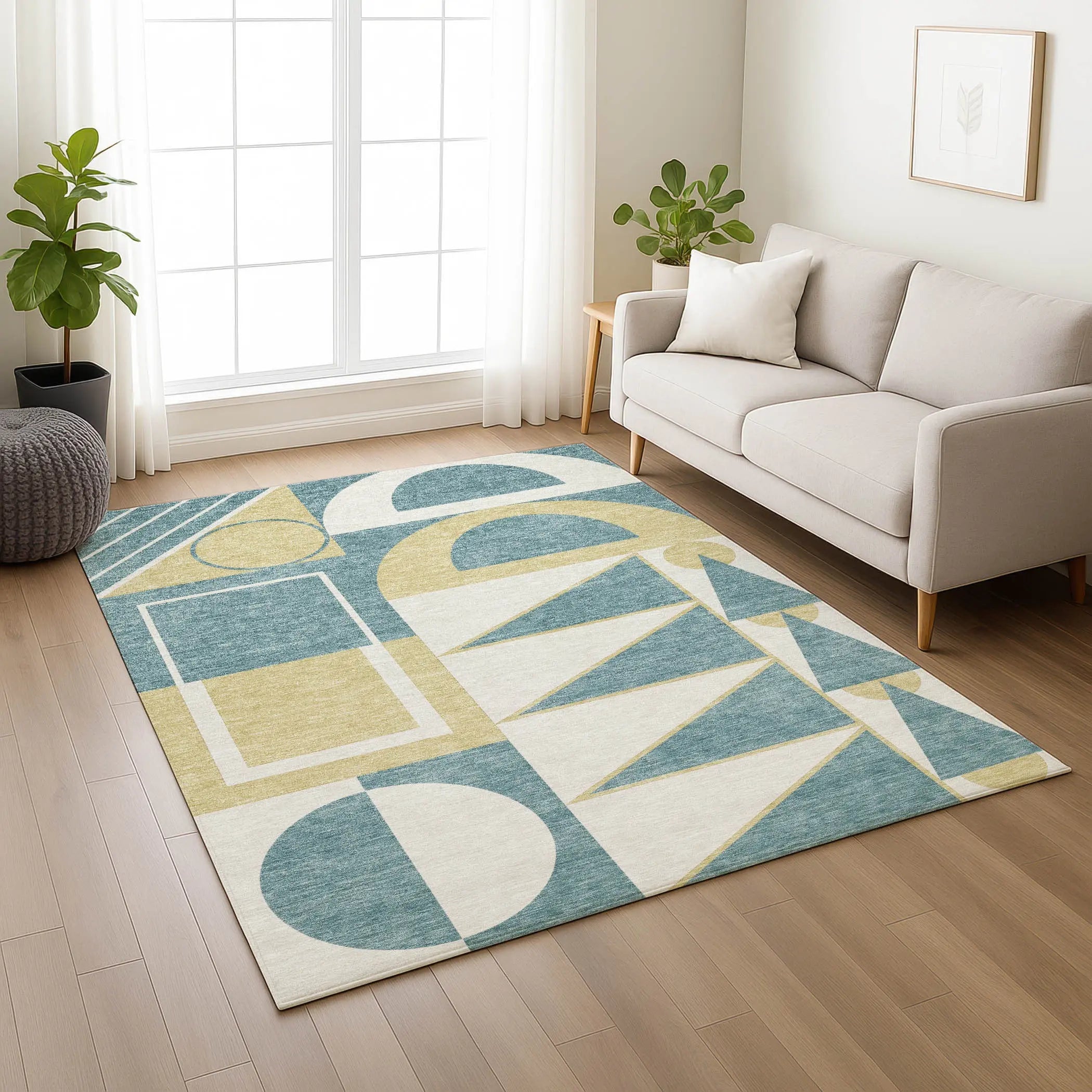 10' X 14' Teal Blue And Ivory Geometric Washable Indoor Outdoor Area Rug Homeroots Outdoor