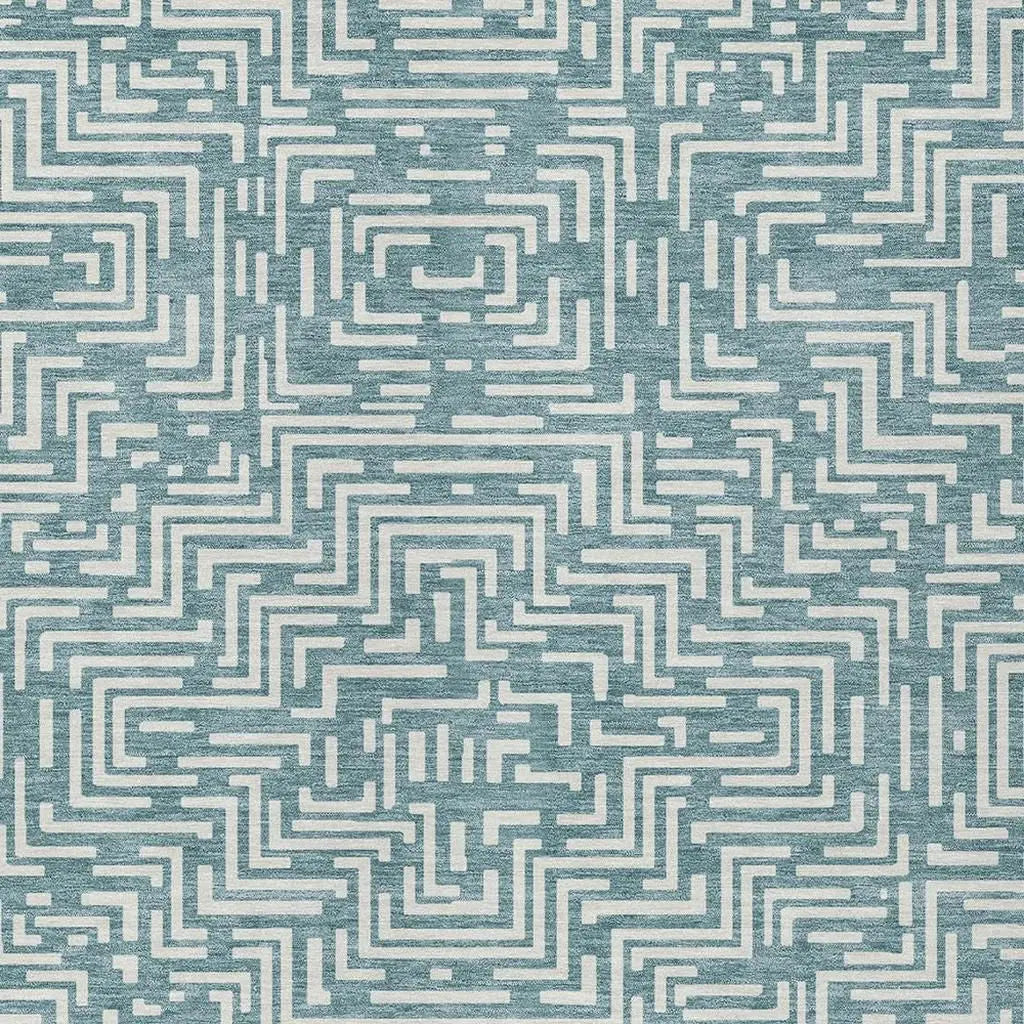 10' X 14' Teal Blue And Ivory Geometric Washable Indoor Outdoor Area Rug Homeroots Outdoor