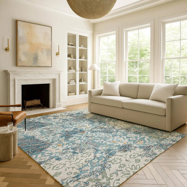 10' X 14' Teal Blue And Ivory Geometric Washable Indoor Outdoor Area Rug Homeroots Outdoor