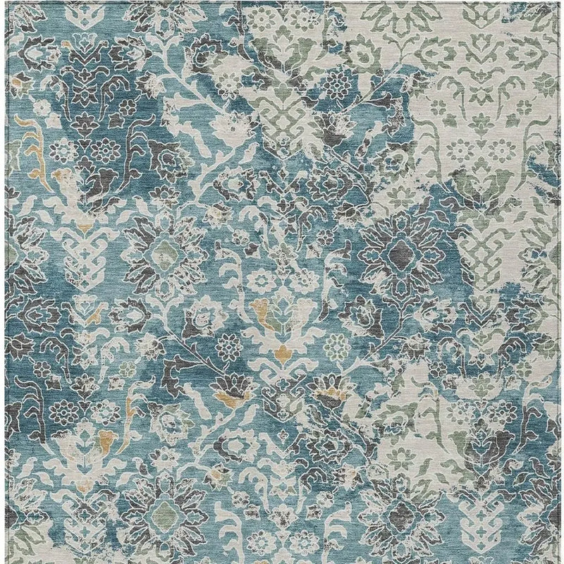 10' X 14' Teal Blue And Ivory Geometric Washable Indoor Outdoor Area Rug Homeroots Outdoor