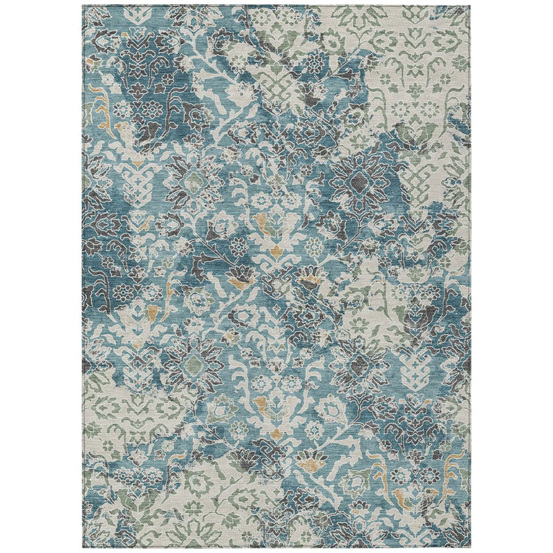 10' X 14' Teal Blue And Ivory Geometric Washable Indoor Outdoor Area Rug Homeroots Outdoor