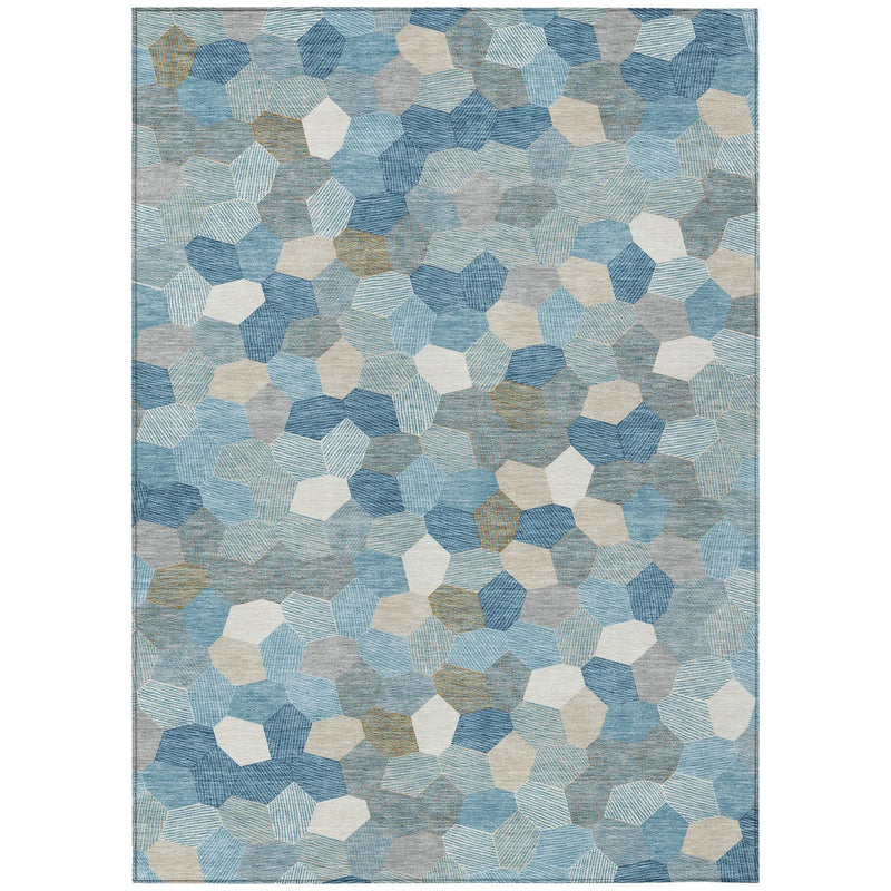 10' X 14' Teal Blue And Ivory Geometric Washable Indoor Outdoor Area Rug Homeroots Outdoor
