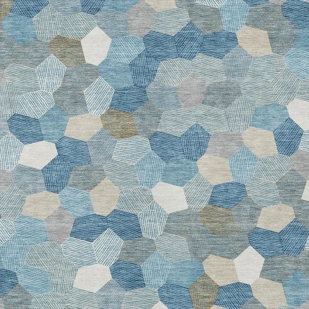 10' X 14' Teal Blue And Ivory Geometric Washable Indoor Outdoor Area Rug Homeroots Outdoor