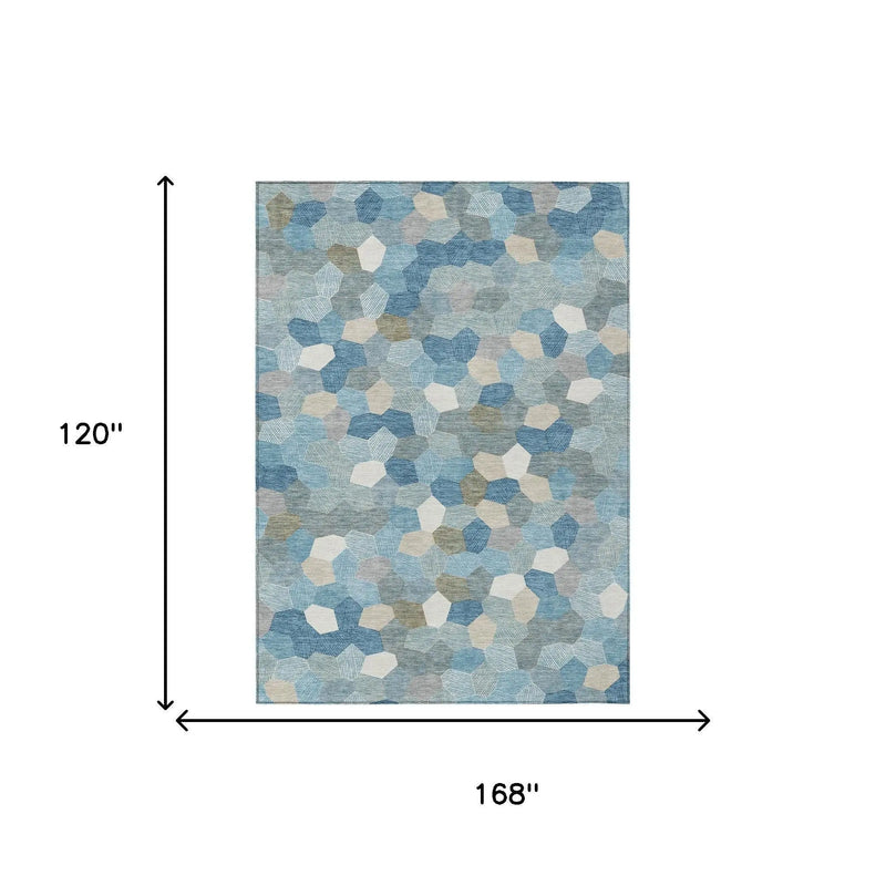 10' X 14' Teal Blue And Ivory Geometric Washable Indoor Outdoor Area Rug Homeroots Outdoor