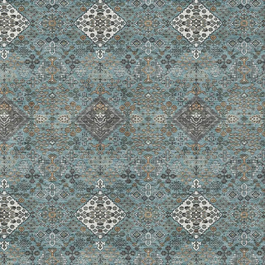 10' X 14' Teal Blue And Ivory Geometric Washable Indoor Outdoor Area Rug Homeroots Outdoor