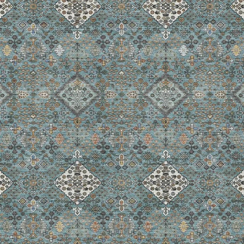 10' X 14' Teal Blue And Ivory Geometric Washable Indoor Outdoor Area Rug Homeroots Outdoor