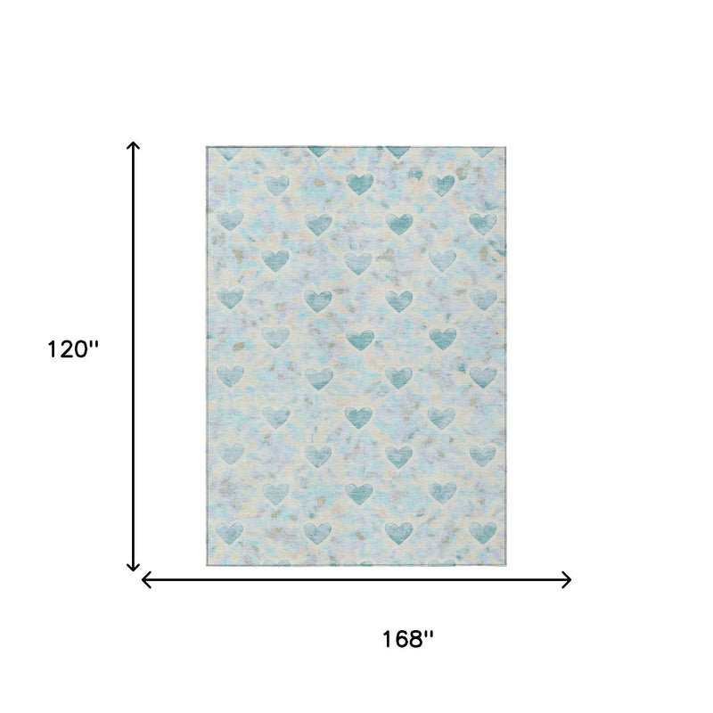10' X 14' Teal Blue And Ivory Geometric Washable Indoor Outdoor Area Rug Homeroots Outdoor