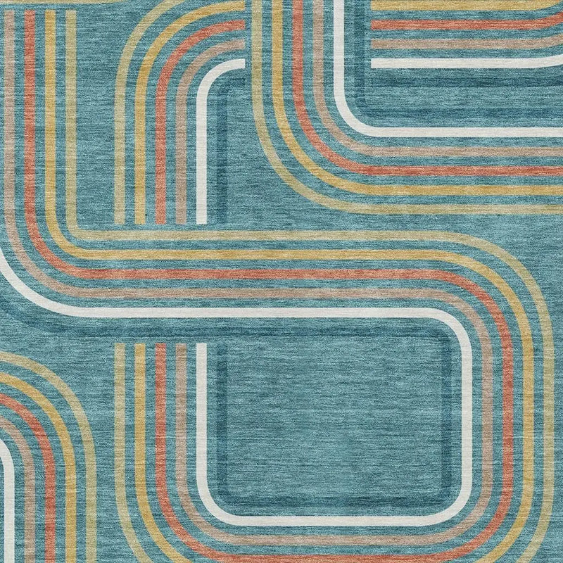 10' X 14' Teal Blue And Ivory Geometric Washable Indoor Outdoor Area Rug Homeroots Outdoor