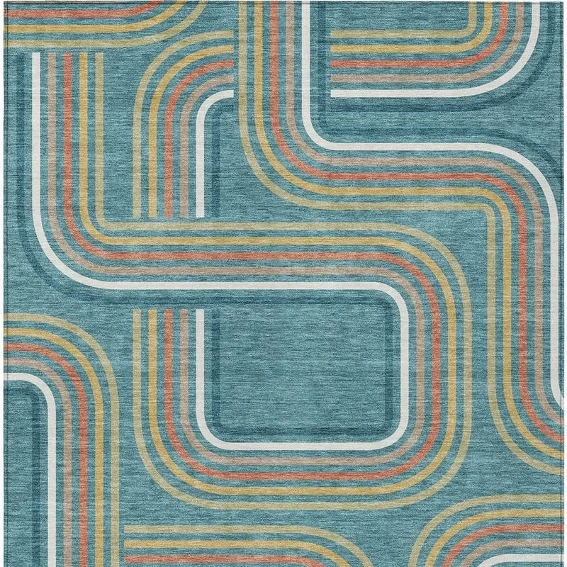 10' X 14' Teal Blue And Ivory Geometric Washable Indoor Outdoor Area Rug Homeroots Outdoor