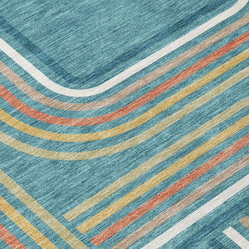 10' X 14' Teal Blue And Ivory Geometric Washable Indoor Outdoor Area Rug Homeroots Outdoor