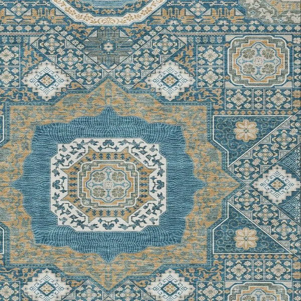 10' X 14' Teal Blue And Ivory Oriental Washable Indoor Outdoor Area Rug Homeroots Outdoor