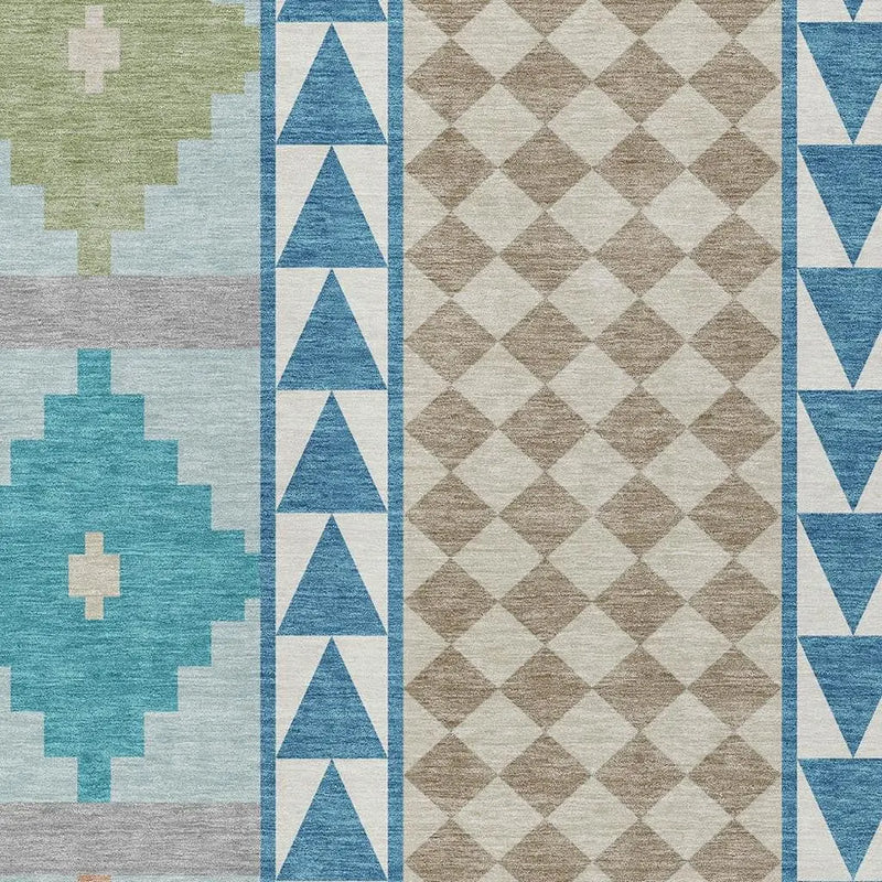 10' X 14' Teal Blue And Ivory Southwestern Washable Indoor Outdoor Area Rug Homeroots Outdoor