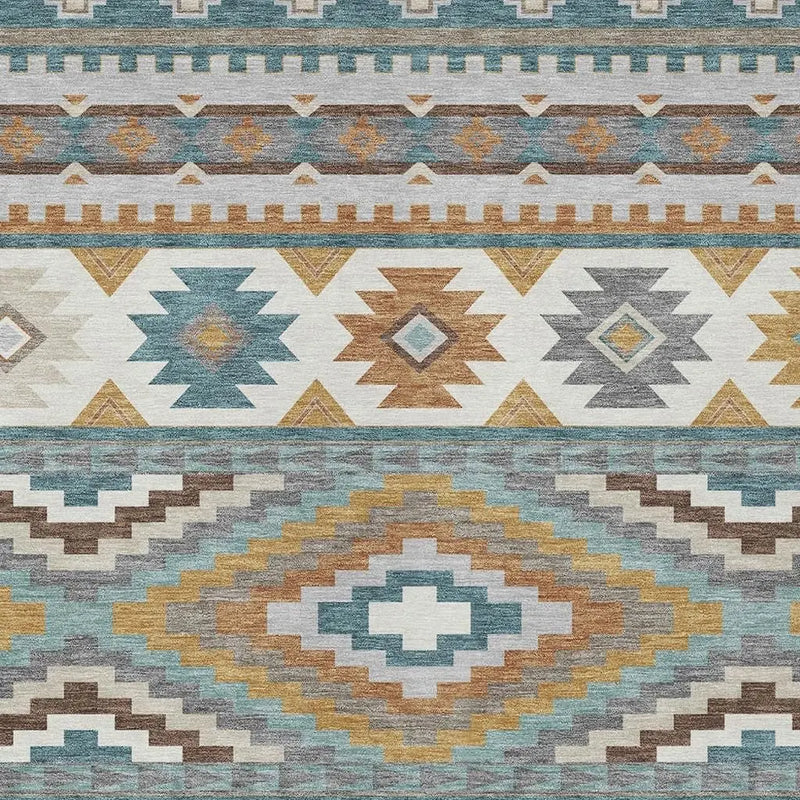 10' X 14' Teal Blue And Ivory Southwestern Washable Indoor Outdoor Area Rug Homeroots Outdoor