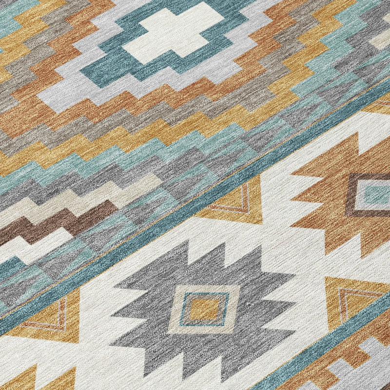 10' X 14' Teal Blue And Ivory Southwestern Washable Indoor Outdoor Area Rug Homeroots Outdoor