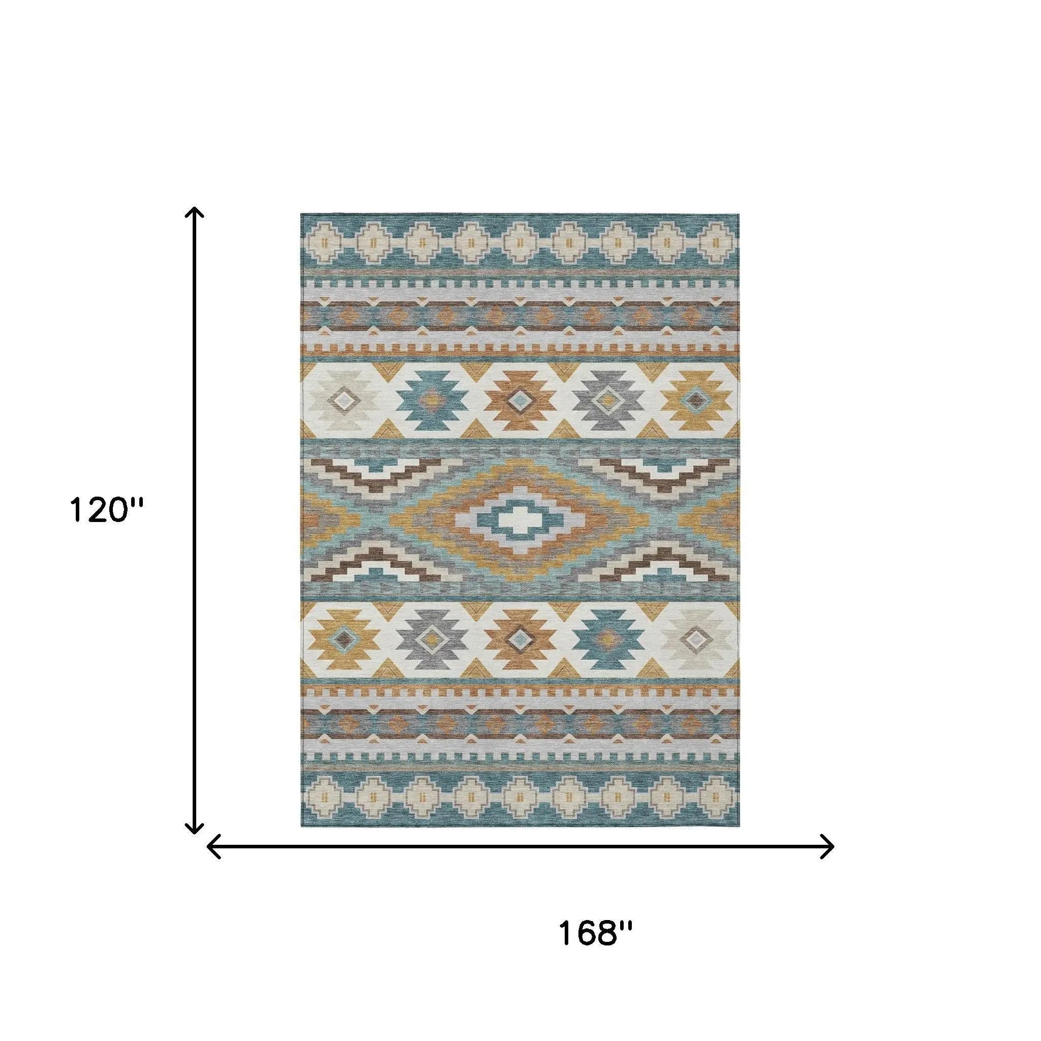 10' X 14' Teal Blue And Ivory Southwestern Washable Indoor Outdoor Area Rug Homeroots Outdoor