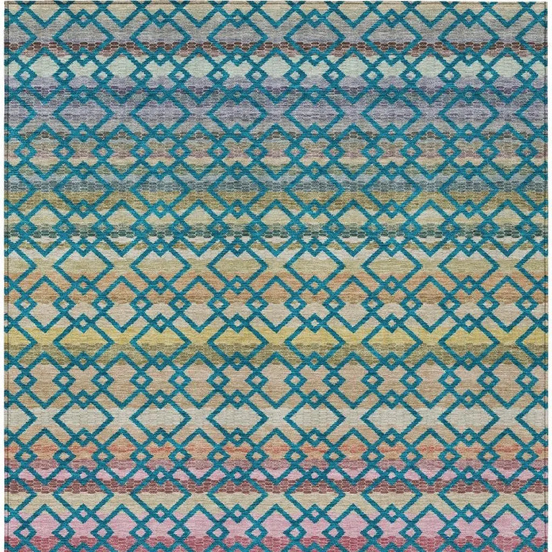 10' X 14' Teal Blue And Ivory Striped Washable Indoor Outdoor Area Rug Homeroots Outdoor