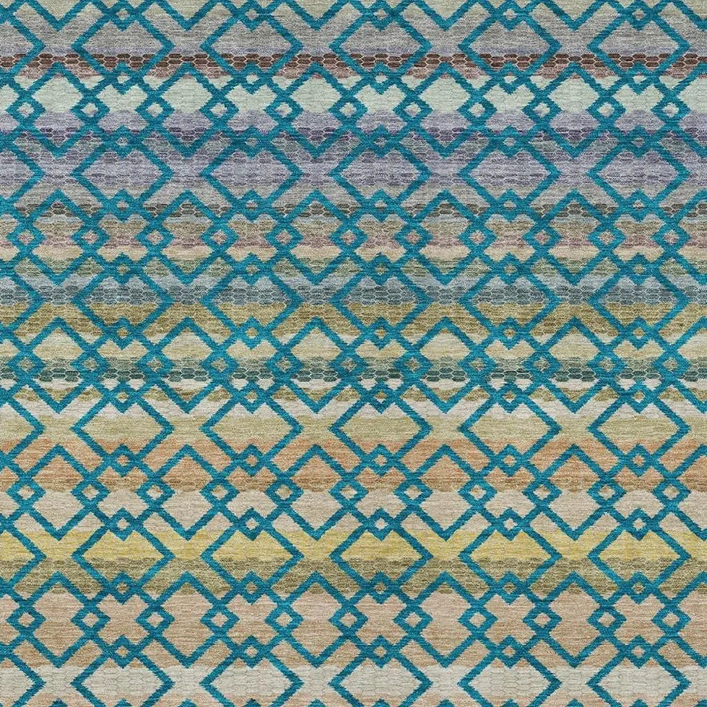 10' X 14' Teal Blue And Ivory Striped Washable Indoor Outdoor Area Rug Homeroots Outdoor