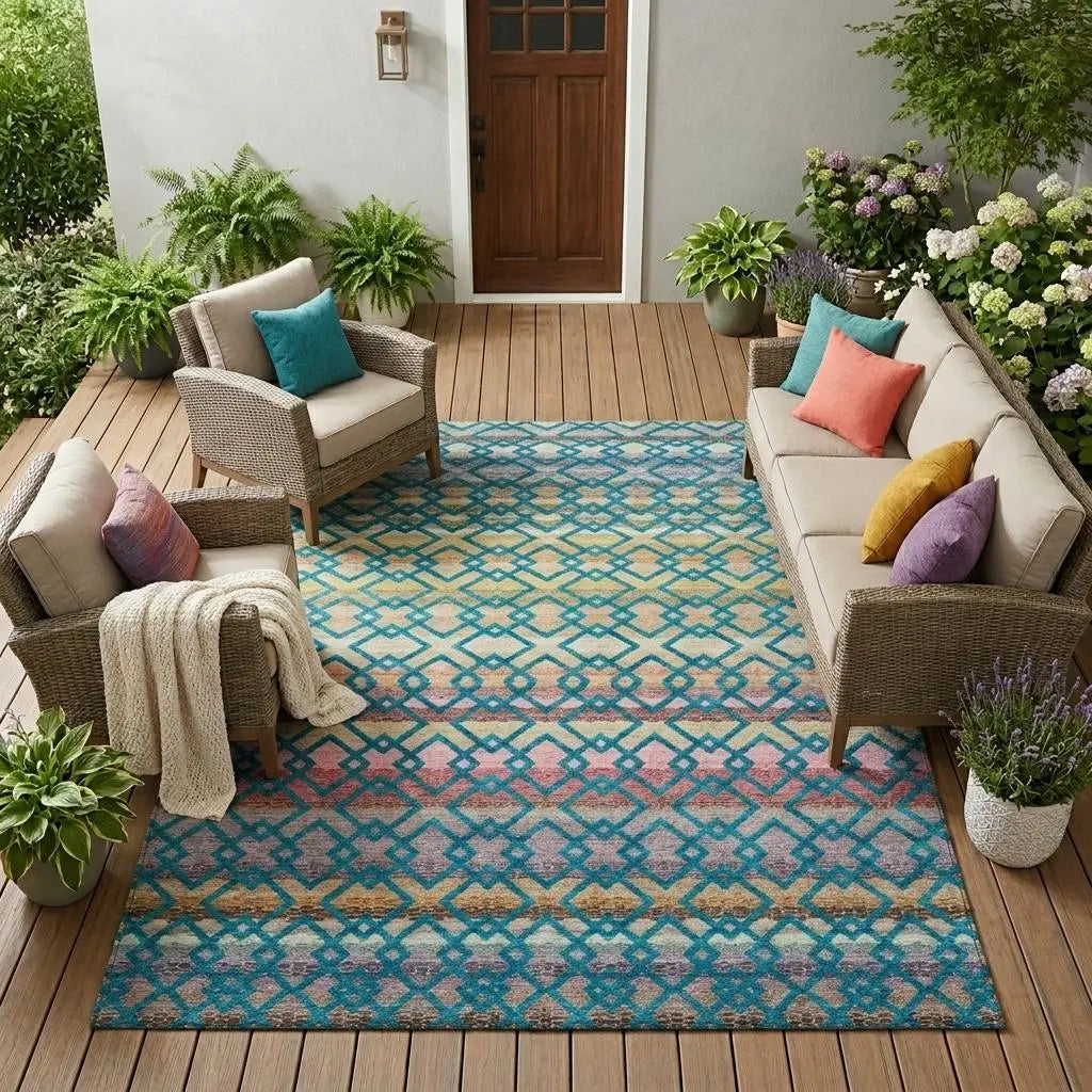 10' X 14' Teal Blue And Ivory Striped Washable Indoor Outdoor Area Rug Homeroots Outdoor