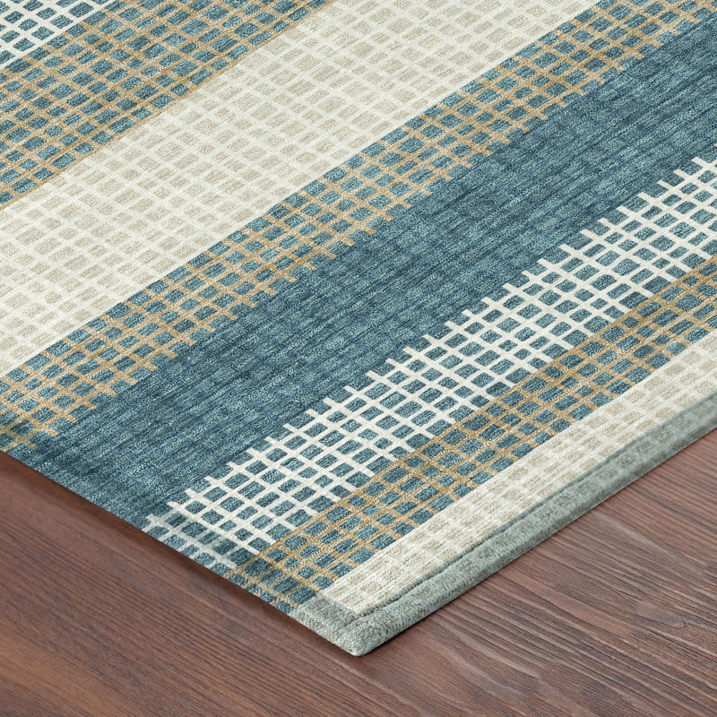 10' X 14' Teal Blue And Ivory Striped Washable Indoor Outdoor Area Rug Homeroots Outdoor